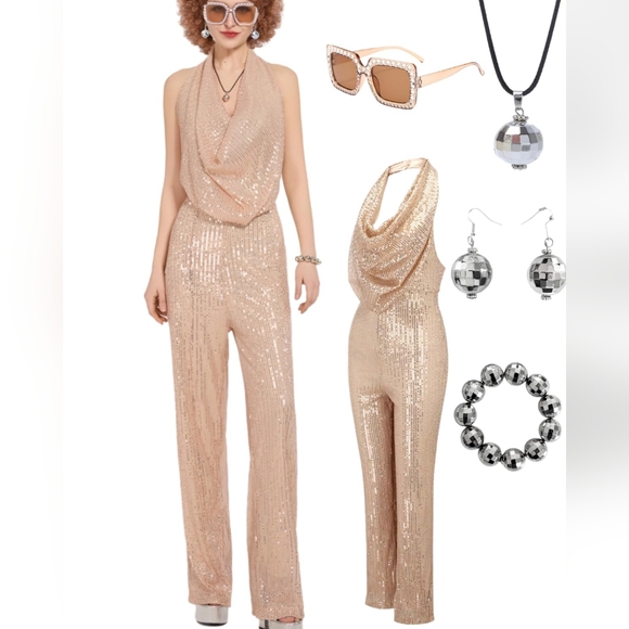 70's Halloween Sequin Jumpsuit in Champagne, 3x - Picture 1 of 7